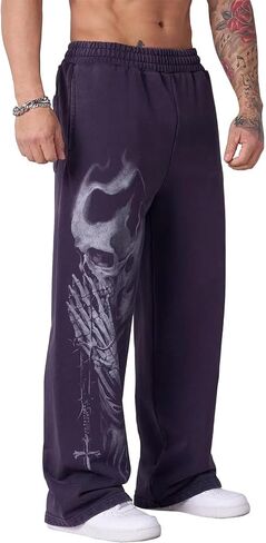 بنطال رياضي برسوم جرافيك للرجال على طراز Gothic Punk Streetwear Joggers Gym Workout Lounge Pants مع جيوب in Kuwait
