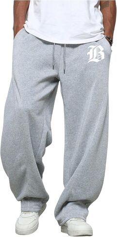 Men's Wide Leg Baggy Sweatpants Drawstring Graphic Loose Track Pants Streetwear Casual Trousers in Saudi Arabia