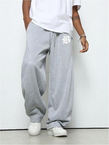Men's Wide Leg Baggy Sweatpants Drawstring Graphic Loose Track Pants Streetwear Casual Trousers in Saudi Arabia