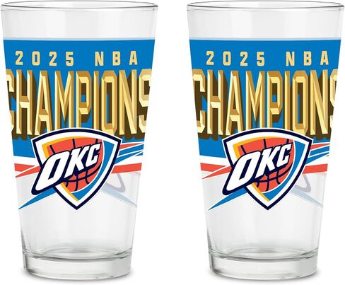 ريكو إندستريز NBA Basketball Oklahoma City Thunder 2025 NBA Champions 16 أونصة نصف لتر مع شعار مطبوع رقميًا، مجموعة عملية من 2 أكواب شرب كلاسيكية in Saudi Arabia