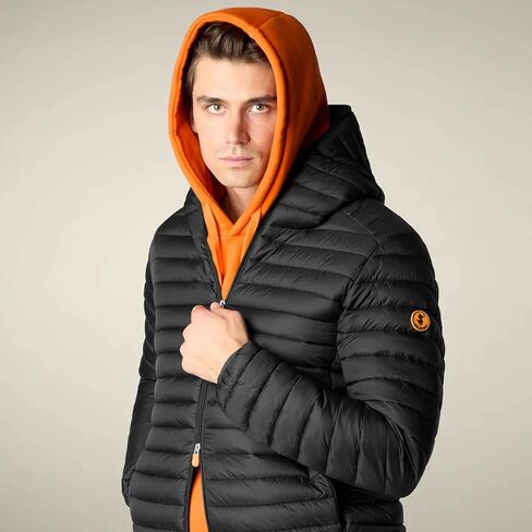 سترة منتفخة بغطاء للرأس للرجال من SAVE THE DUCK - معطف خفيف الوزن مبطن من النايلون مقاوم للماء والرياح مع غطاء للرأس in Kuwait