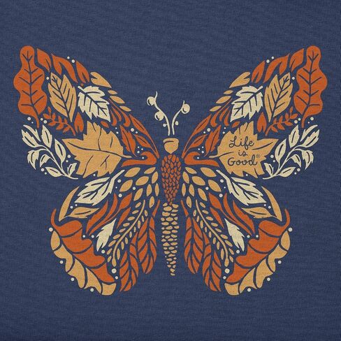 Life is Good. Women's Autumn Butterfly Long Sleeve Crusher Vee, Darkest Blue in Saudi Arabia
