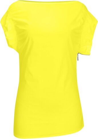 Dressy Blouse for Women Asymmetrical Neckline Short Sleeve Tops Summer Loose Casual Tshirts with Zip Up Side Slit in Saudi Arabia