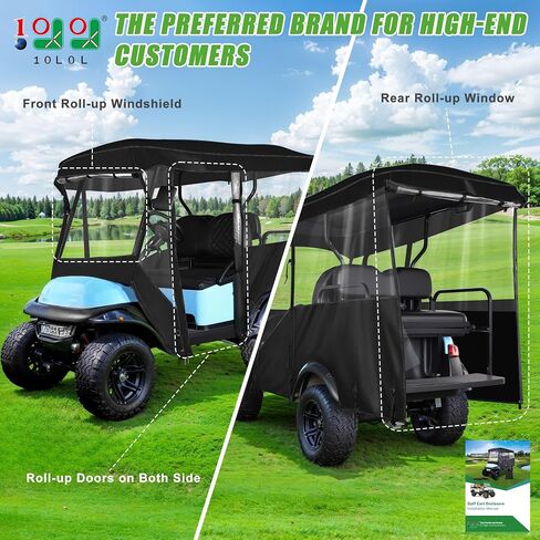 10L0L Universal Golf Cart Cover 4 Passenger Compatible with Yamaha, EZGO TXT/RXV, Club Car DS/Precedent Models- 94’’ Roof Fit, Golf Cart Cover Waterproof 600D Material Windproof Transparent on 4 Sides in Saudi Arabia