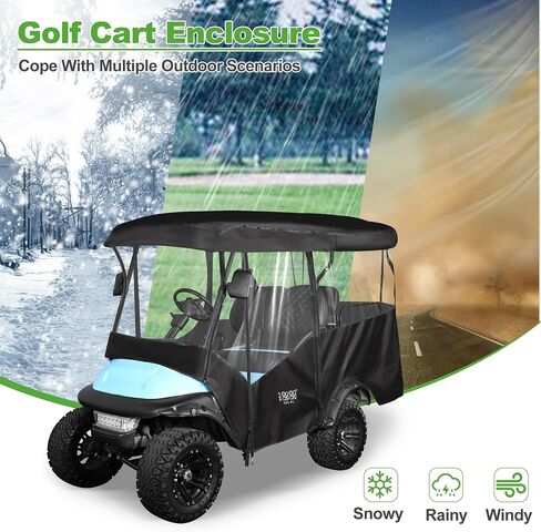 10L0L Universal Golf Cart Cover 4 Passenger Compatible with Yamaha, EZGO TXT/RXV, Club Car DS/Precedent Models- 94’’ Roof Fit, Golf Cart Cover Waterproof 600D Material Windproof Transparent on 4 Sides in Saudi Arabia