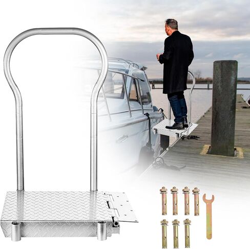 Boat Boarding Platforms with Handrail, Dock Extension Step with Safety Grab Bar, Folding Dock Boarding Platforms for Marina, Docks, Deck, Boat (500LBs Capacity,Silver) in Saudi Arabia