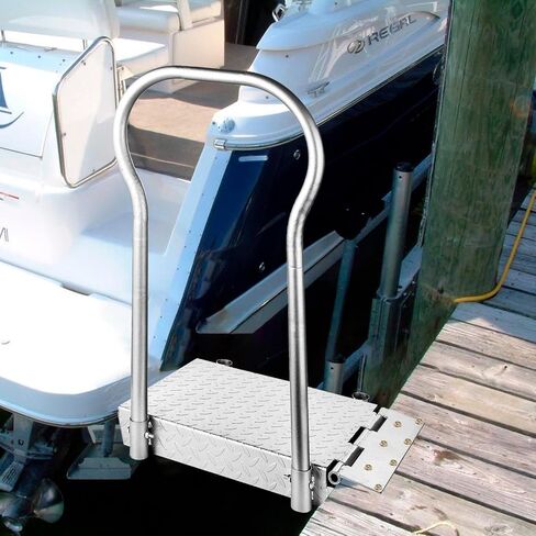 Boat Boarding Platforms with Handrail, Dock Extension Step with Safety Grab Bar, Folding Dock Boarding Platforms for Marina, Docks, Deck, Boat (500LBs Capacity,Silver) in Saudi Arabia