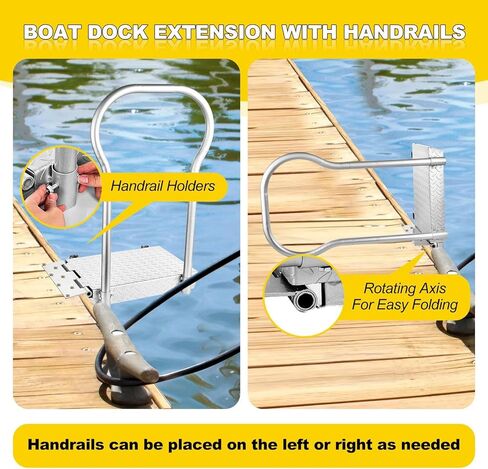 Boat Boarding Platforms with Handrail, Dock Extension Step with Safety Grab Bar, Folding Dock Boarding Platforms for Marina, Docks, Deck, Boat (500LBs Capacity,Silver) in Saudi Arabia