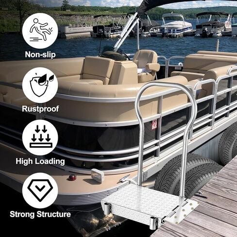 Boat Boarding Platforms with Handrail, Dock Extension Step with Safety Grab Bar, Folding Dock Boarding Platforms for Marina, Docks, Deck, Boat (500LBs Capacity,Silver) in Saudi Arabia
