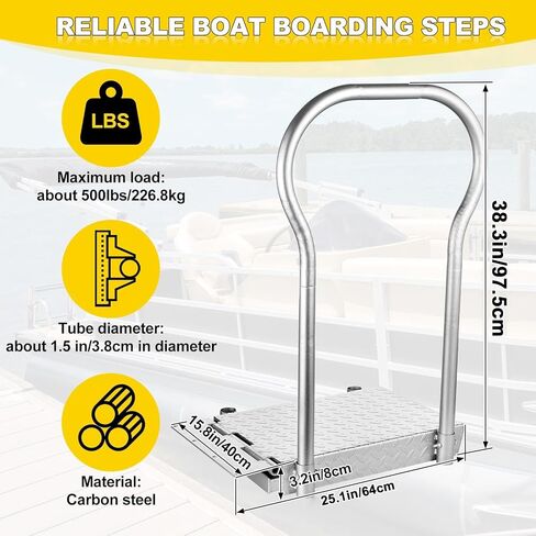Boat Boarding Platforms with Handrail, Dock Extension Step with Safety Grab Bar, Folding Dock Boarding Platforms for Marina, Docks, Deck, Boat (500LBs Capacity,Silver) in Saudi Arabia