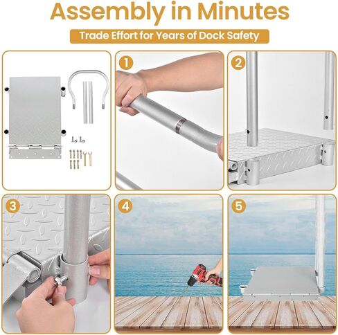 Boat Boarding Platforms with Handrail, Dock Extension Step with Safety Grab Bar, Folding Dock Boarding Platforms for Marina, Docks, Deck, Boat (500LBs Capacity,Silver) in Saudi Arabia