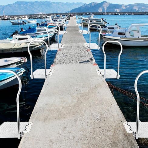 Boat Boarding Platforms with Handrail, Dock Extension Step with Safety Grab Bar, Folding Dock Boarding Platforms for Marina, Docks, Deck, Boat (500LBs Capacity,Silver) in Saudi Arabia