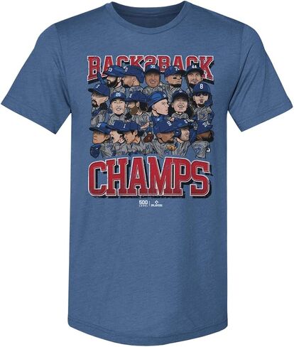 تي شيرت 500 LEVEL Los Angeles Baseball 2025 Back 2 Back Champs Caricature للرجال المميز in Saudi Arabia