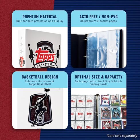 Topps Basketball Binder - 9 Pocket Trading Card Binder, Premium Durable Material, 35 Top-Loading Pages, 450 Card Capacity, Folder for Collectible Card Games, Sports, TCG in Kuwait