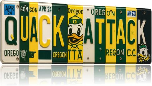 Oregon Duck Quack Attack Aluminum Wall Sign, 16x6 Inches, Green & Yellow, UV-Resistant Metal Print, Indoor Fan Cave Decor, Dorm-Friendly Installation, 0.7 lbs in Saudi Arabia