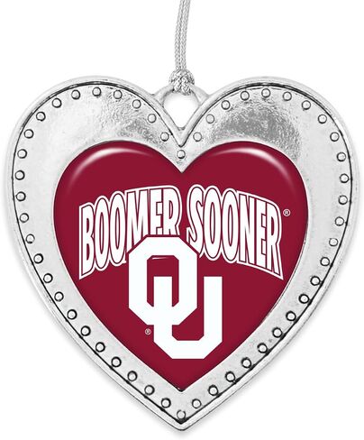 Oklahoma Sooners Boomer Sooner Christmas Heart Shape Silver Metal Ornament Gift Tree Decoration OU in Saudi Arabia