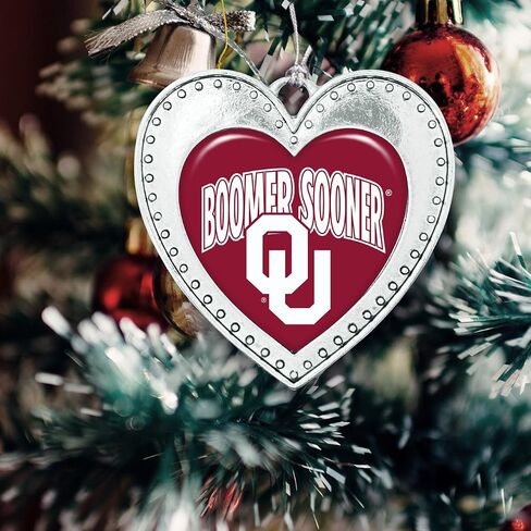 Oklahoma Sooners Boomer Sooner Christmas Heart Shape Silver Metal Ornament Gift Tree Decoration OU in Saudi Arabia