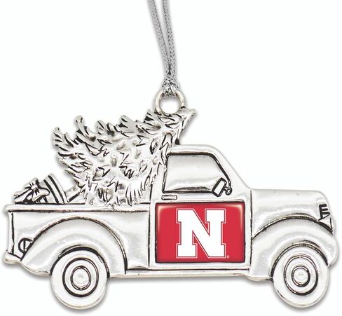 Nebraska Cornhuskers Vintage Truck Ornament with Team Logo Silver Metal Tree Decoration in Saudi Arabia