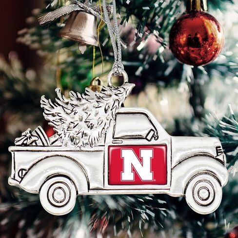 Nebraska Cornhuskers Vintage Truck Ornament with Team Logo Silver Metal Tree Decoration in Saudi Arabia
