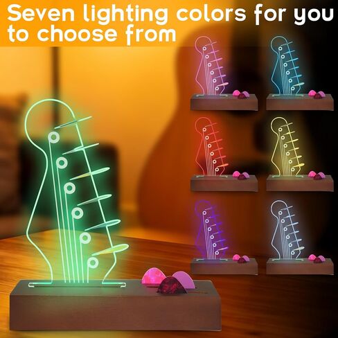حامل اختيار الجيتار المضيء، مع ضوء LED 7 ألوان يعمل بمنفذ USB لعرض اختيار الجيتار الأكريليك، ملحقات الجيتار، هدية للرجال/الموسيقيين محبي الجيتار (بدون اختيار الجيتار) in Saudi Arabia