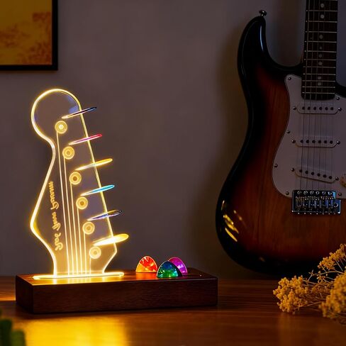 حامل اختيار الجيتار المضيء، مع ضوء LED 7 ألوان يعمل بمنفذ USB لعرض اختيار الجيتار الأكريليك، ملحقات الجيتار، هدية للرجال/الموسيقيين محبي الجيتار (بدون اختيار الجيتار) in Saudi Arabia