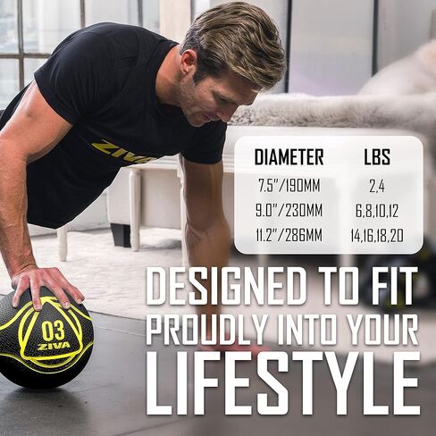 ZIVA Medicine Ball – Durable Rubber Weighted Ball with Easy-Grip Textured Shell for Core, Balance and Strength Training – Commercial Quality (Black, 4–12 lb) in Saudi Arabia