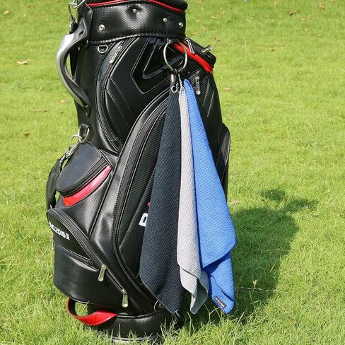Microfiber Golf Towel(16" X 16") with Carabiner Clip,Hook and Loop Fastener-Blue in Saudi Arabia
