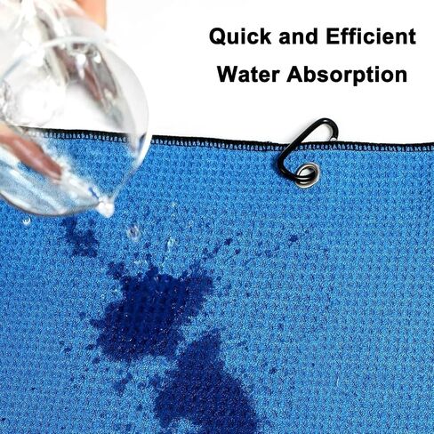 Microfiber Golf Towel(16" X 16") with Carabiner Clip,Hook and Loop Fastener-Blue in Saudi Arabia