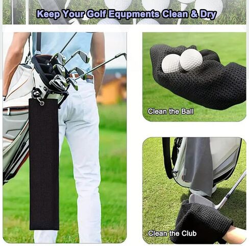 Microfiber Golf Towel(16" X 16") with Carabiner Clip,Hook and Loop Fastener-Blue in Saudi Arabia
