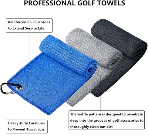 Microfiber Golf Towel(16" X 16") with Carabiner Clip,Hook and Loop Fastener-Blue in Saudi Arabia