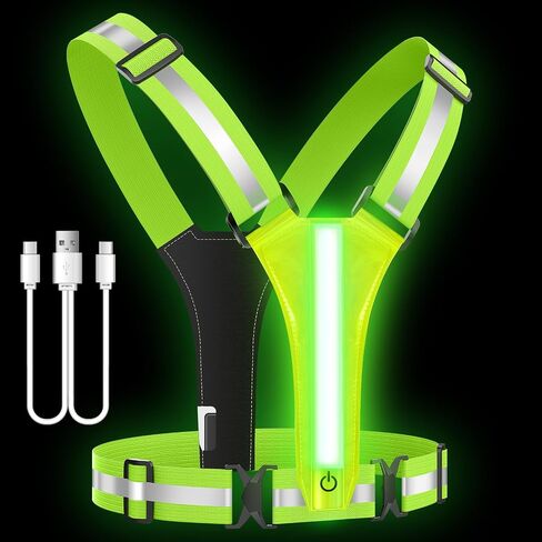 LED Reflective Vest Running Gear, High Visibility Reflective Running Gear, Rechargeable Light Up Running Vest for Night Running, Cycling, Walking, Adjustable Reflective Vest for Men and Women in Saudi Arabia