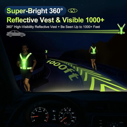 LED Reflective Vest Running Gear, High Visibility Reflective Running Gear, Rechargeable Light Up Running Vest for Night Running, Cycling, Walking, Adjustable Reflective Vest for Men and Women in Saudi Arabia