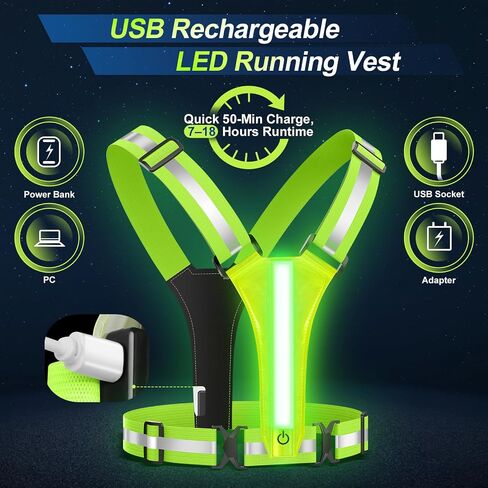 LED Reflective Vest Running Gear, High Visibility Reflective Running Gear, Rechargeable Light Up Running Vest for Night Running, Cycling, Walking, Adjustable Reflective Vest for Men and Women in Saudi Arabia