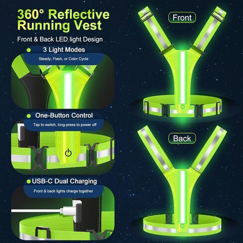 LED Reflective Vest Running Gear, High Visibility Reflective Running Gear, Rechargeable Light Up Running Vest for Night Running, Cycling, Walking, Adjustable Reflective Vest for Men and Women in Saudi Arabia