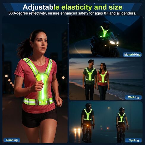 LED Reflective Vest Running Gear, High Visibility Reflective Running Gear, Rechargeable Light Up Running Vest for Night Running, Cycling, Walking, Adjustable Reflective Vest for Men and Women in Saudi Arabia