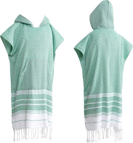 1pcs Turkish Towel Poncho Turkish Cotton Beach Poncho wim Cover Up Wearable Towel Hooded Poncho with Pocket for Adult Man Women (Green) in Saudi Arabia