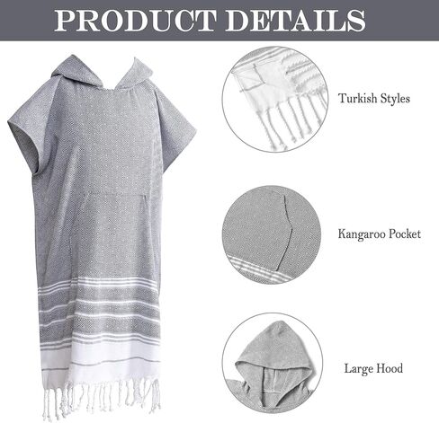 1pcs Turkish Towel Poncho Turkish Cotton Beach Poncho wim Cover Up Wearable Towel Hooded Poncho with Pocket for Adult Man Women (Green) in Kuwait