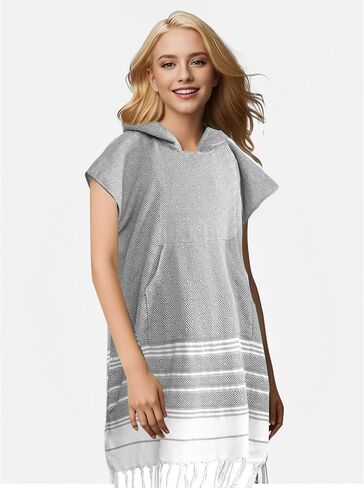1pcs Turkish Towel Poncho Turkish Cotton Beach Poncho wim Cover Up Wearable Towel Hooded Poncho with Pocket for Adult Man Women (Green) in Kuwait