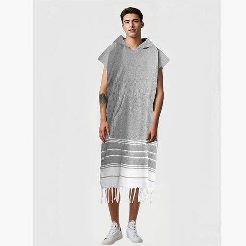 1pcs Turkish Towel Poncho Turkish Cotton Beach Poncho wim Cover Up Wearable Towel Hooded Poncho with Pocket for Adult Man Women (Green) in Kuwait