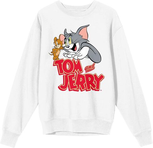 Bioworld Tom & Jerry Key Art بلوفر نسائي من الصوف الأبيض بأكمام طويلة ورقبة دائرية in Saudi Arabia