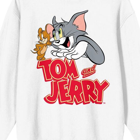 Bioworld Tom & Jerry Key Art بلوفر نسائي من الصوف الأبيض بأكمام طويلة ورقبة دائرية in Saudi Arabia