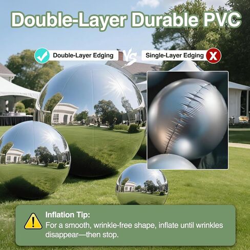 كرة مرآة قابلة للنفخ، كرة ديسكو PVC قابلة للنفخ، قابلة لإعادة الاستخدام، بالون مرآة لتزيين المناسبات الكبيرة، حفلة بالون فقاعات فضية، زفاف، ديكور (قطعة واحدة، 0.6 متر/23.6 بوصة) in Kuwait