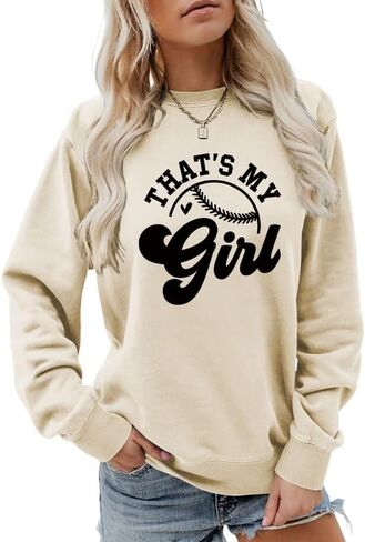 سويت شيرت حريمي That's My Girl بأكمام طويلة ورقبة دائرية ورسومات صوفية علوية للبيسبول وكرة البيسبول وقميص رياضي كاجوال للأم in Kuwait