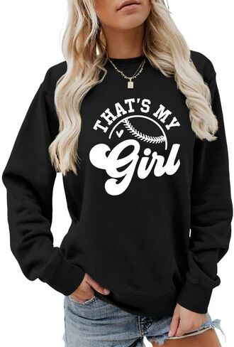 سويت شيرت حريمي That's My Girl بأكمام طويلة ورقبة دائرية ورسومات صوفية علوية للبيسبول وكرة البيسبول وقميص رياضي كاجوال للأم in Kuwait