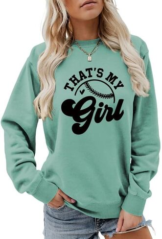 سويت شيرت حريمي That's My Girl بأكمام طويلة ورقبة دائرية ورسومات صوفية علوية للبيسبول وكرة البيسبول وقميص رياضي كاجوال للأم in Kuwait