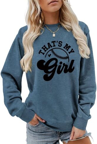 سويت شيرت حريمي That's My Girl بأكمام طويلة ورقبة دائرية ورسومات صوفية علوية للبيسبول وكرة البيسبول وقميص رياضي كاجوال للأم in Kuwait