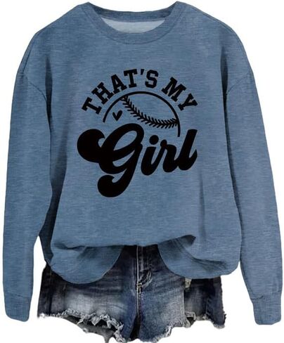 سويت شيرت حريمي That's My Girl بأكمام طويلة ورقبة دائرية ورسومات صوفية علوية للبيسبول وكرة البيسبول وقميص رياضي كاجوال للأم in Kuwait