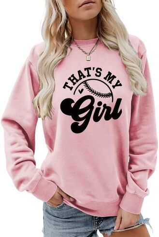 سويت شيرت حريمي That's My Girl بأكمام طويلة ورقبة دائرية ورسومات صوفية علوية للبيسبول وكرة البيسبول وقميص رياضي كاجوال للأم in Kuwait