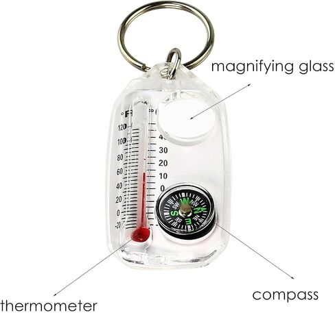 Compass Thermometers Keyring - Survival Thermometers Compass Keychain | Compasses Thermometers Keychain | Small Keychain with Compass | Pocket Sized Compass Keyring Gear for Outdoor Camping in Saudi Arabia