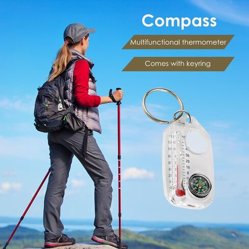 Compass Thermometers Keyring - Survival Thermometers Compass Keychain | Compasses Thermometers Keychain | Small Keychain with Compass | Pocket Sized Compass Keyring Gear for Outdoor Camping in Saudi Arabia